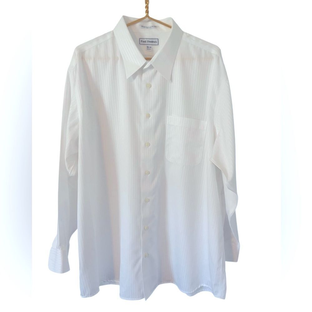 Paul Fredrick Stripped White Mens Button Down Shirt,‎ Size 18.5-34